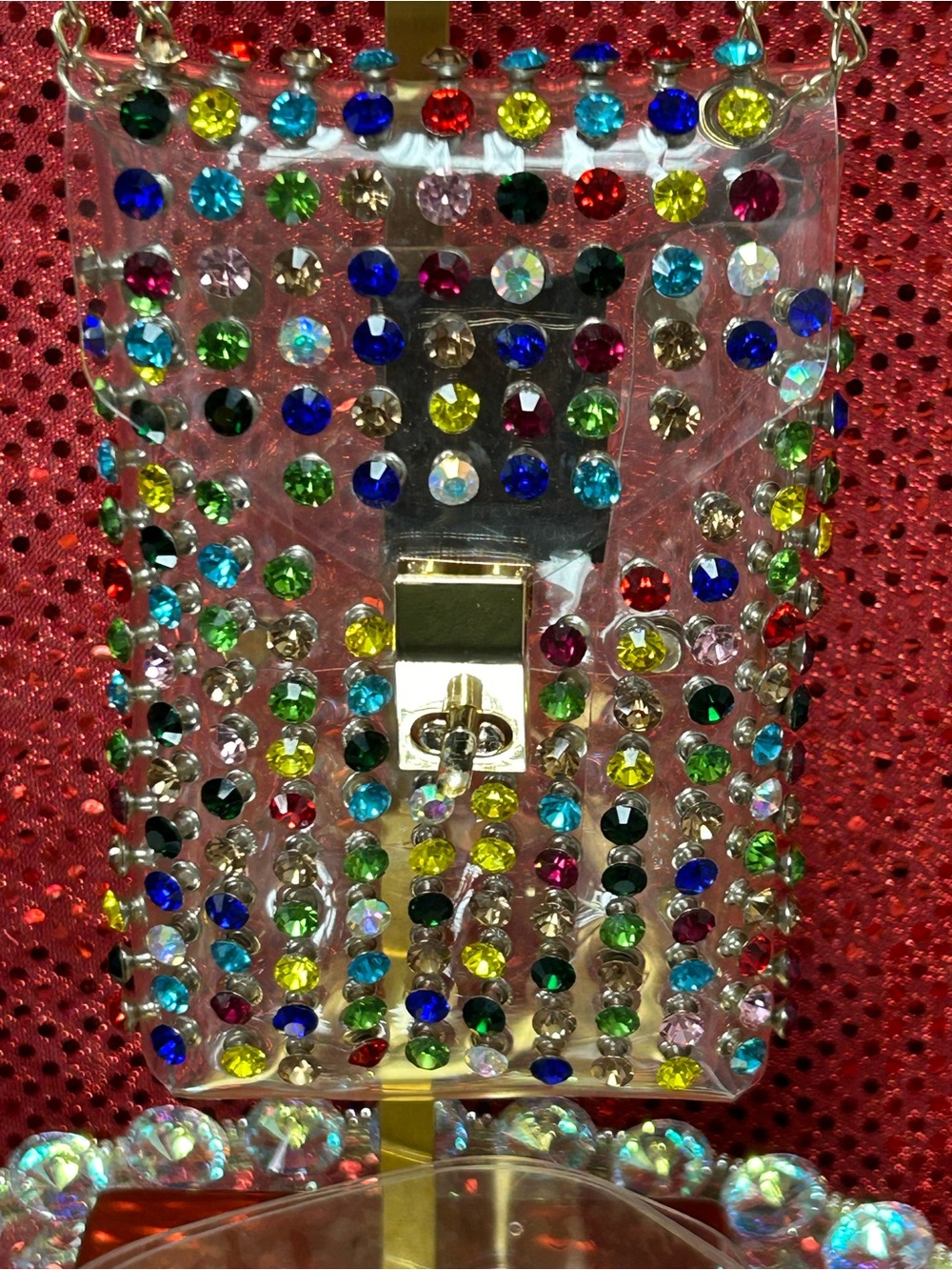 Nicole Clear Multi-Color Rhinestone Phone Crossbody Bag - Approx. 4.5 x 7 - Picture 10 of 12
